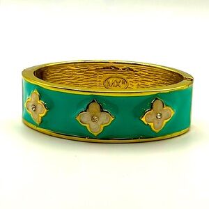 Gold and Green Enamel Hinge Bracelet